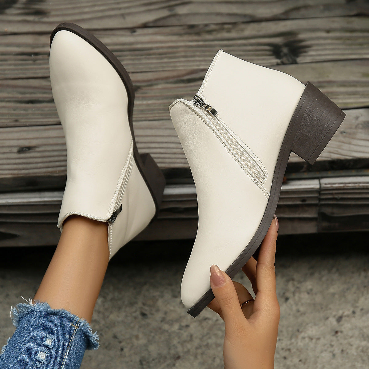 Women's Ankle Chunky Mid Heel Waterproof Shoes