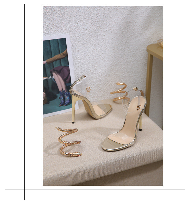 Rhinestone Transparent High-heeled Sandals