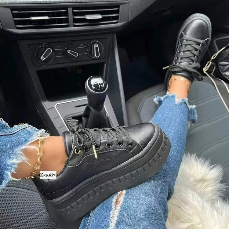Chunky Heel Ankle Lace-up Sneakers For Women