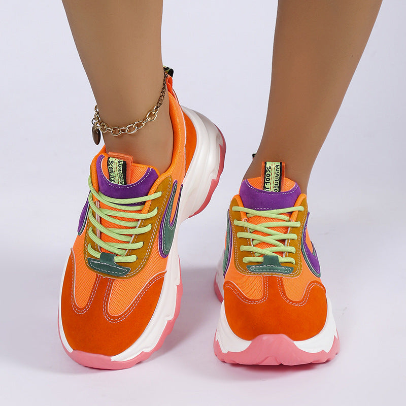 Women's Mixed-color Lace-up Casual Sneakers