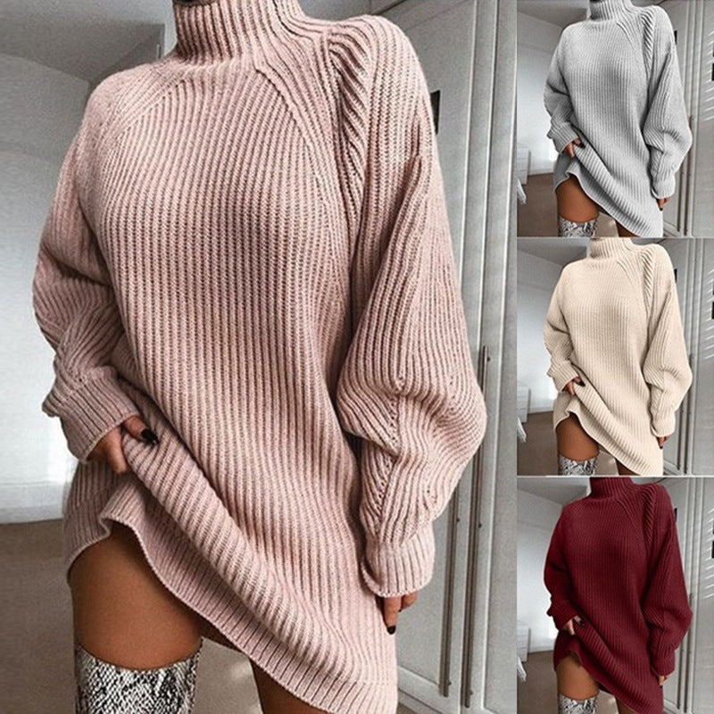 Solid Turtleneck Long Sweater Winter Warm Sweater