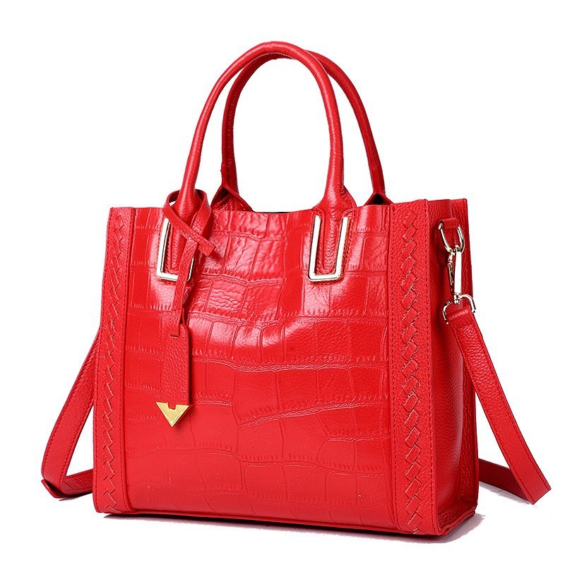 Crocodile Pattern Woven Handbag Leather Handbag