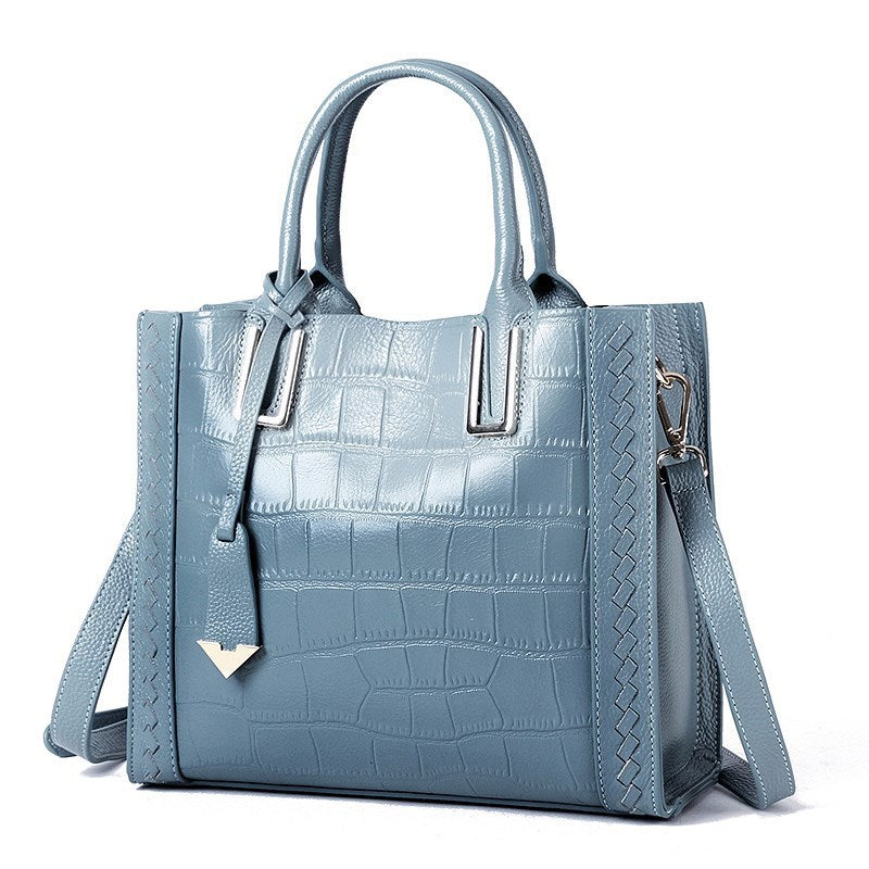 Crocodile Pattern Woven Handbag Leather Handbag