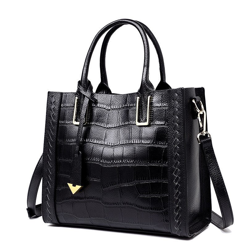 Crocodile Pattern Woven Handbag Leather Handbag