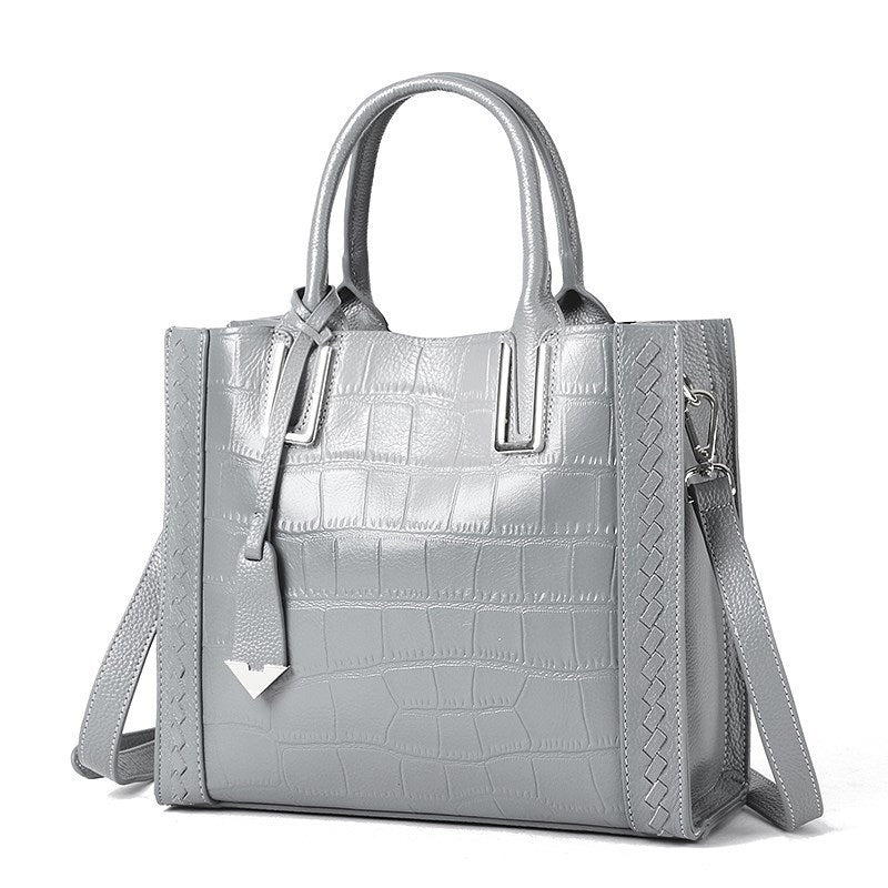Crocodile Pattern Woven Handbag Leather Handbag