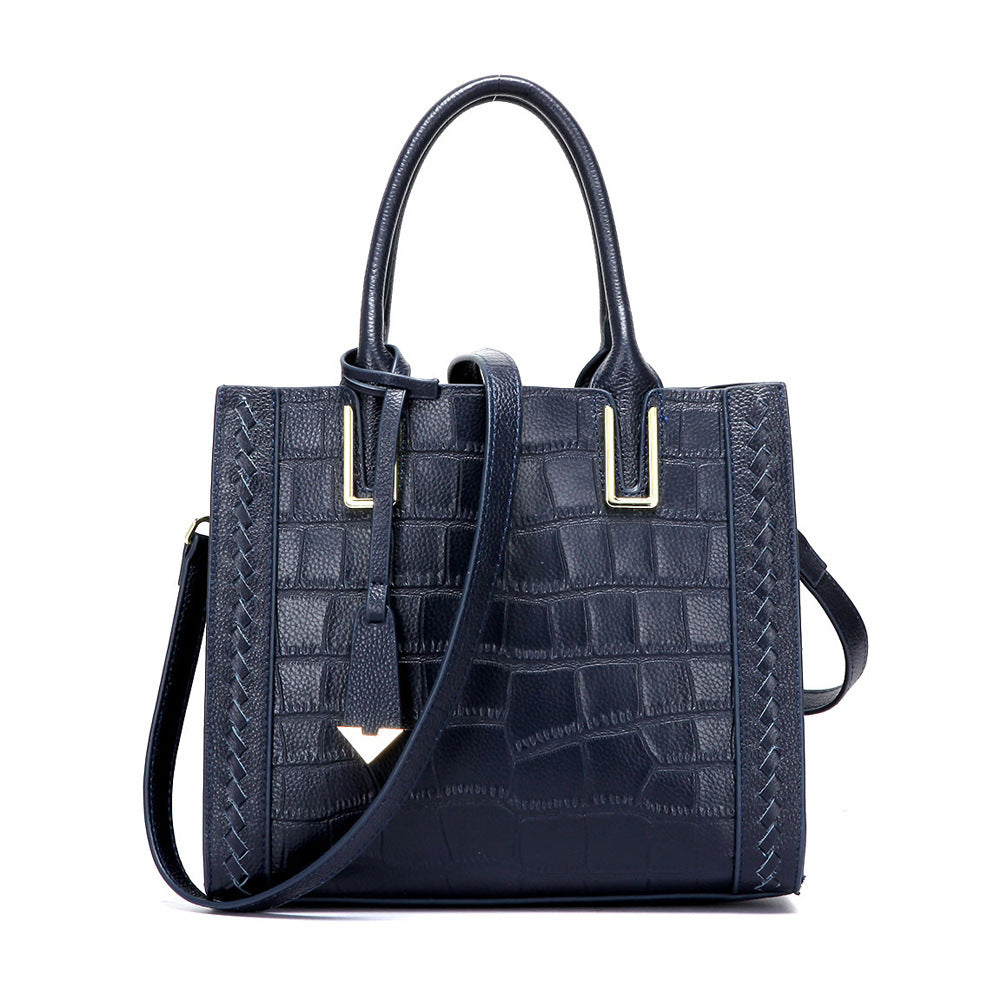 Crocodile Pattern Woven Handbag Leather Handbag