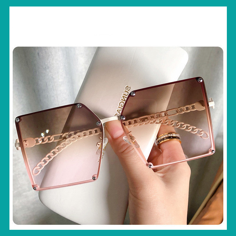 Big Frameless Fashion Street Personality Metal Chain Trendy Glasses