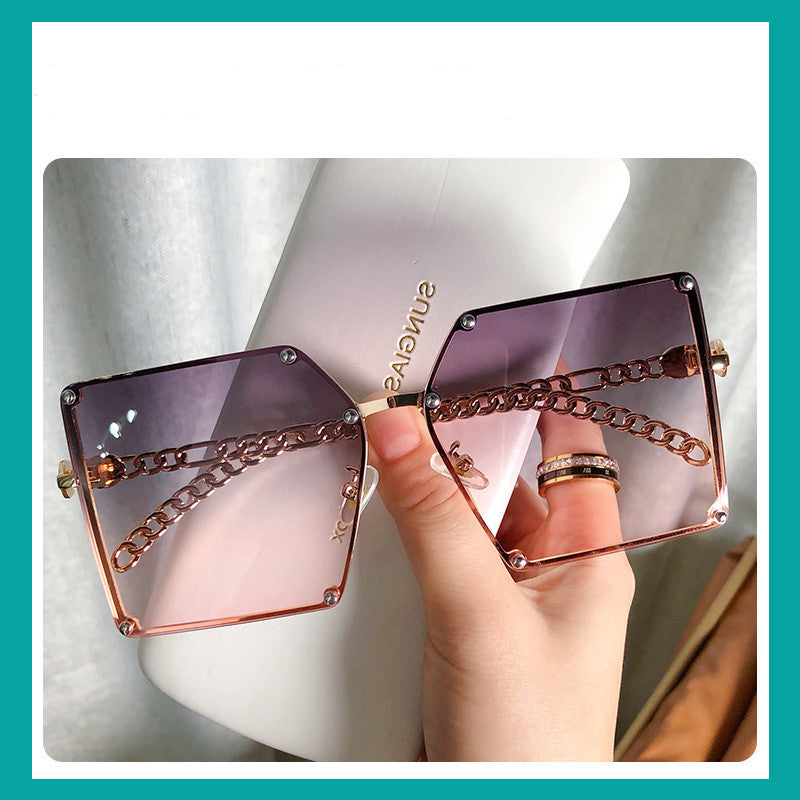 Big Frameless Fashion Street Personality Metal Chain Trendy Glasses