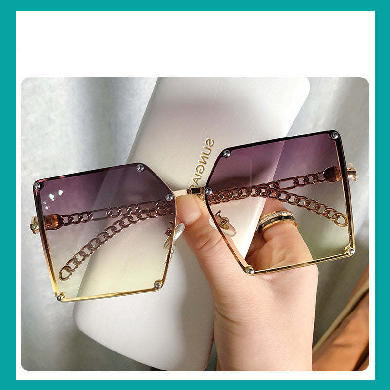 Big Frameless Fashion Street Personality Metal Chain Trendy Glasses
