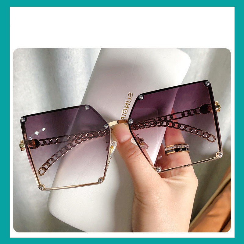 Big Frameless Fashion Street Personality Metal Chain Trendy Glasses