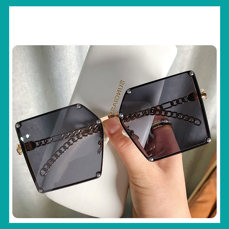 Big Frameless Fashion Street Personality Metal Chain Trendy Glasses