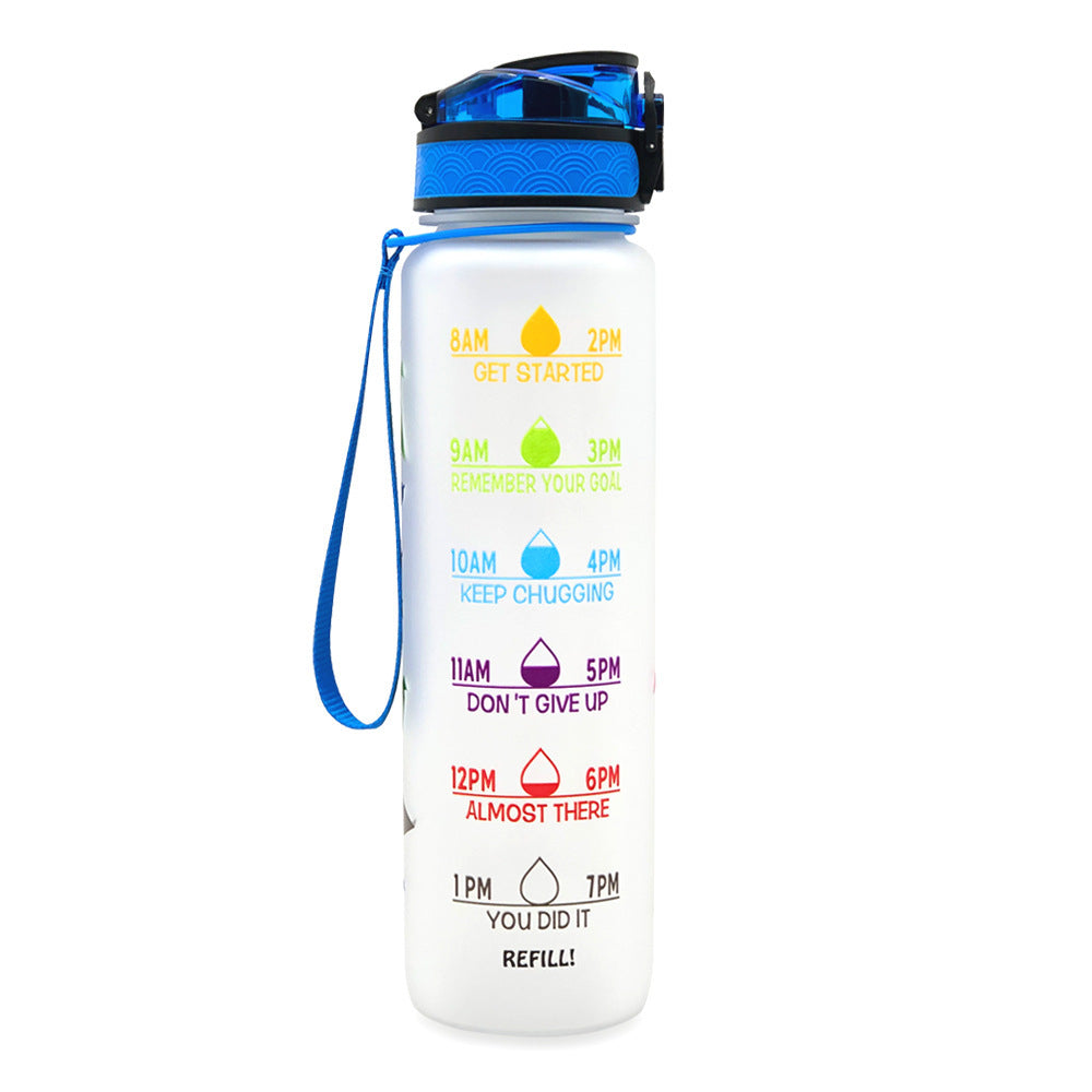 Sports Fitness 1L Tritan Water Bottle With Motivational Time Marker