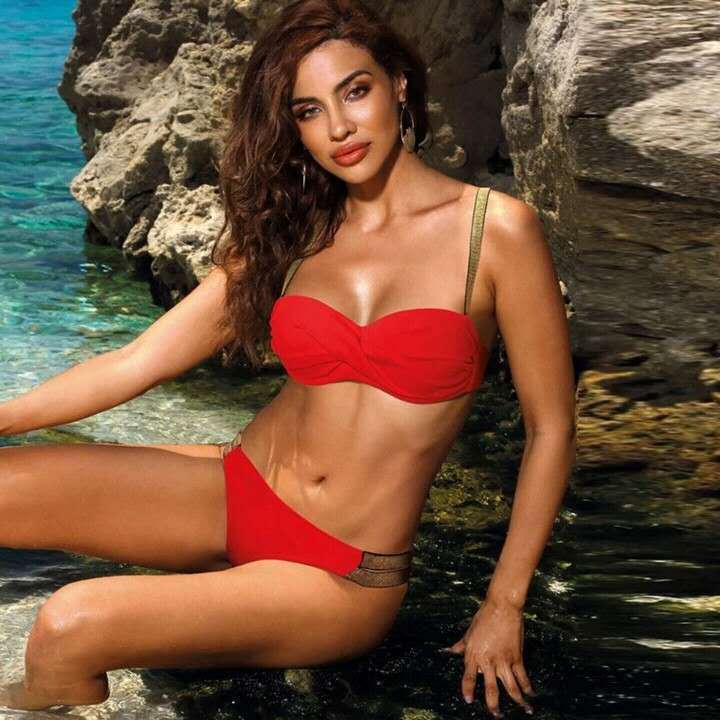 Sexy Mid-Waist Bandeau Gather Cup Bikini Set