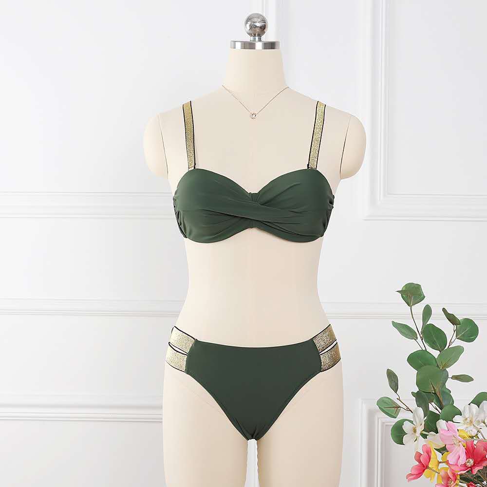 Sexy Mid-Waist Bandeau Gather Cup Bikini Set