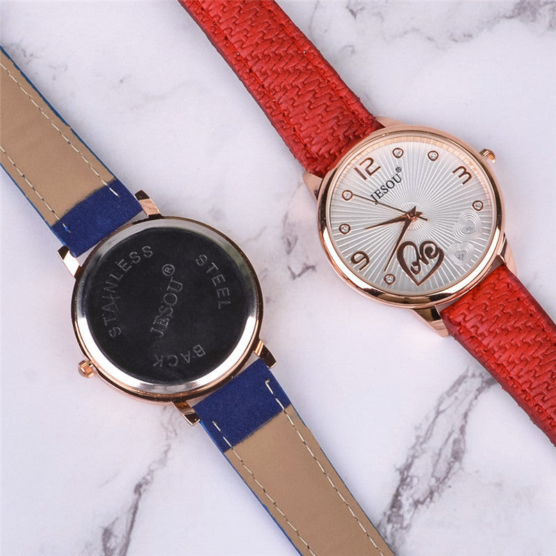 Women's Leather Quartz Wristwatch Sunglasses Corsage 3 Pcs Gift Box