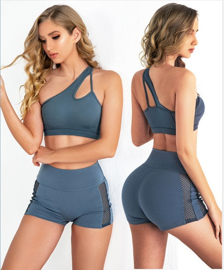 Yoga Fitness Sports Bra Hips Peach Hollow Shorts Suit