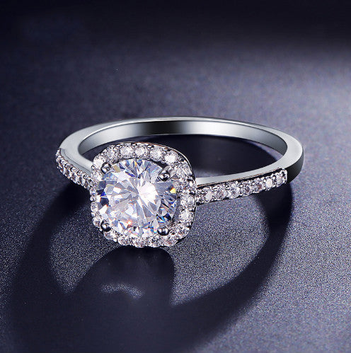 Silver Color Jewelry Luxury Rings Engagement Square Bague Cubic Zirconia