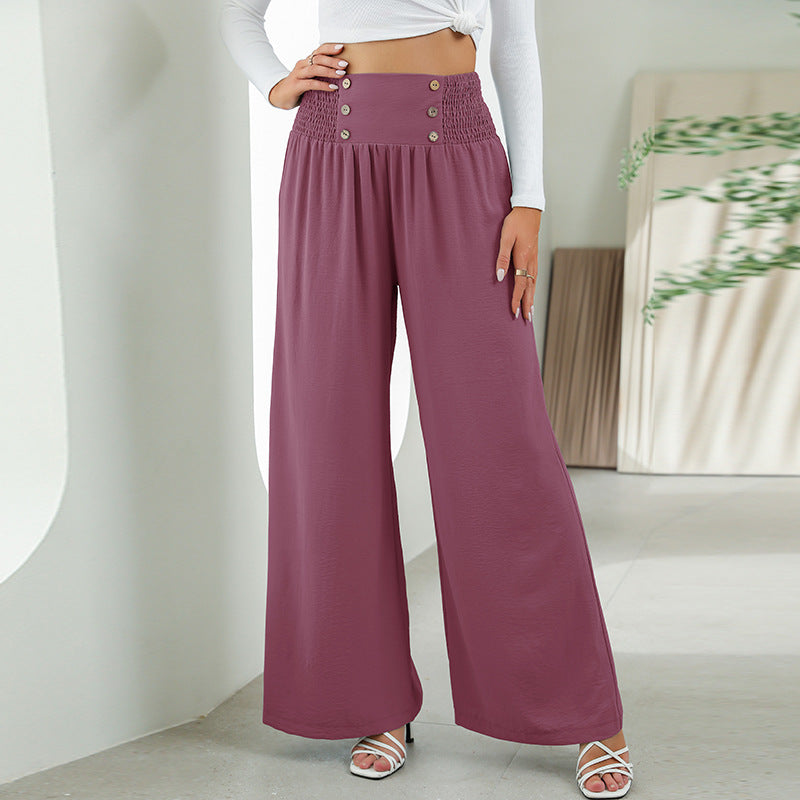 Fashion Straight Wide Leg Elastic High Waist Casual Pants