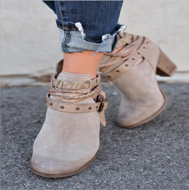 High-heeled Martin Rivet Belt Buckle Boots