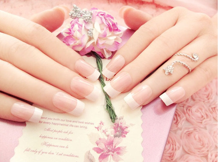 Nail Art Finished French long Fake Nails