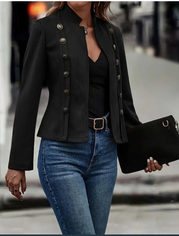 Short Jacket Double Breasted Decorative Design Retro Suede Long Sleeve