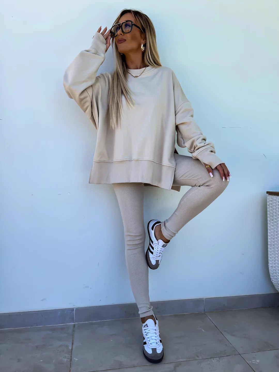 Casual Loose Long Sleeve Crew Neck Sweater Suit