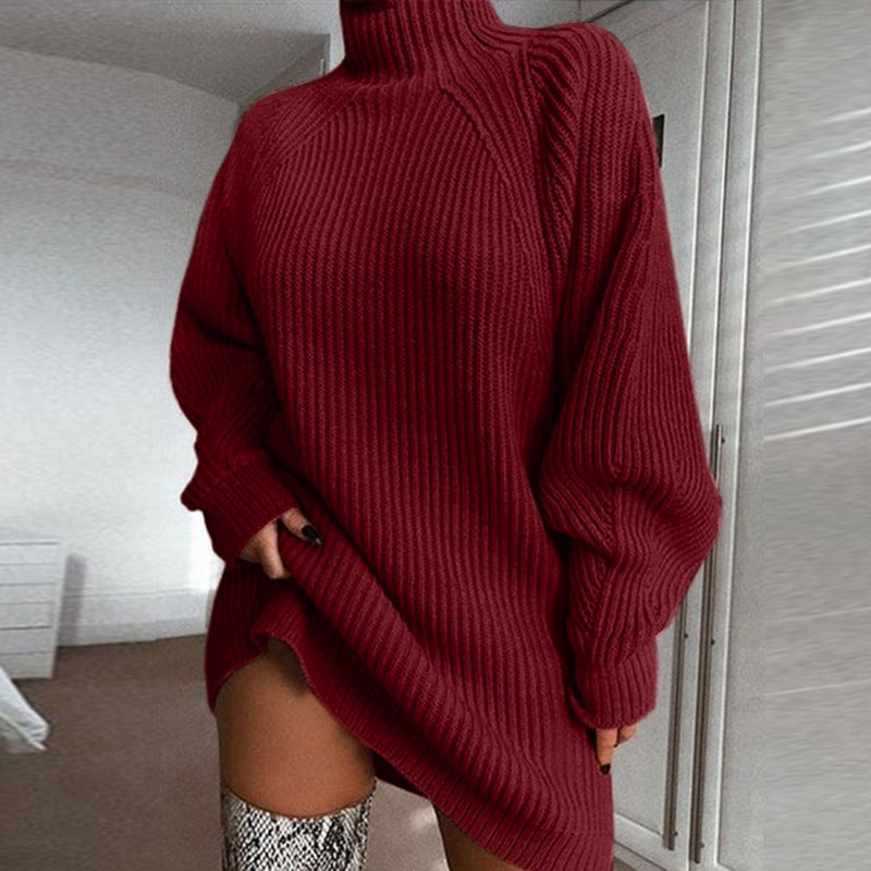 Solid Turtleneck Long Sweater Winter Warm Sweater