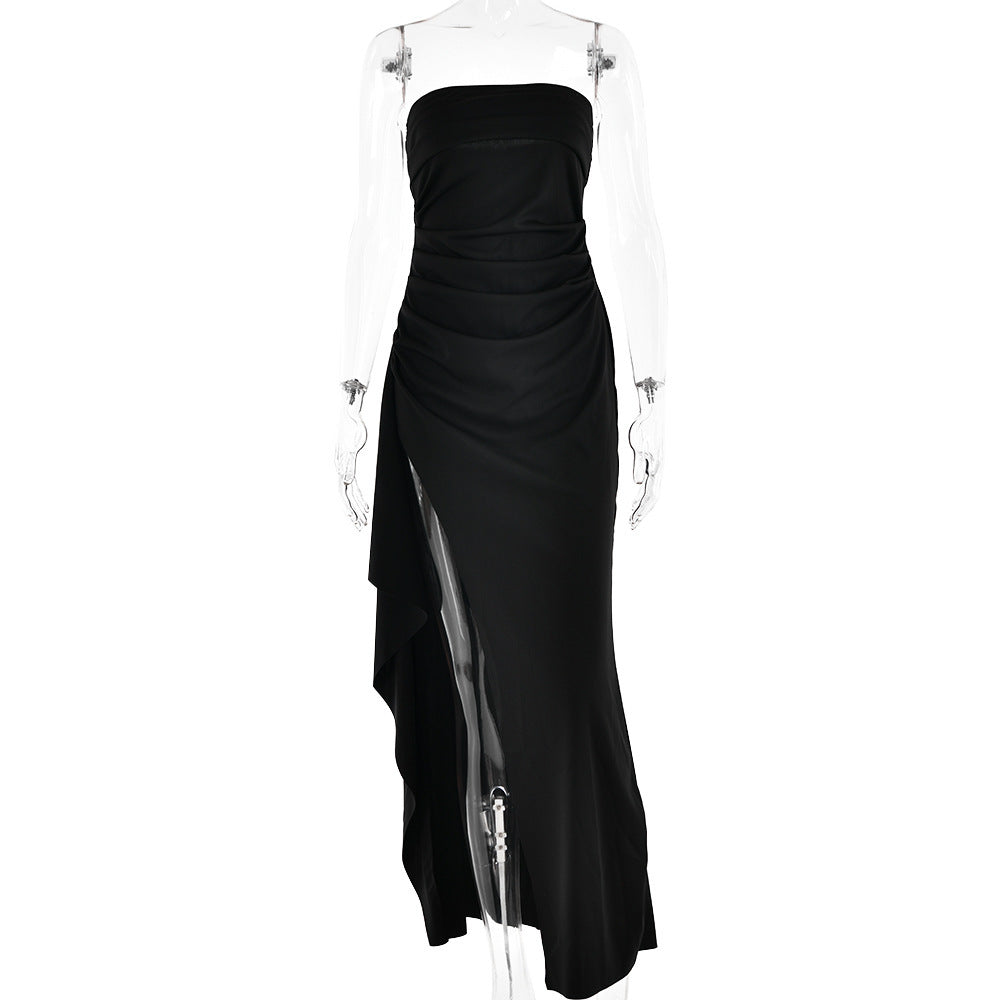 Strapless Split Long Summer Fashion Pleated Bridesmaid Party Wedding Dress