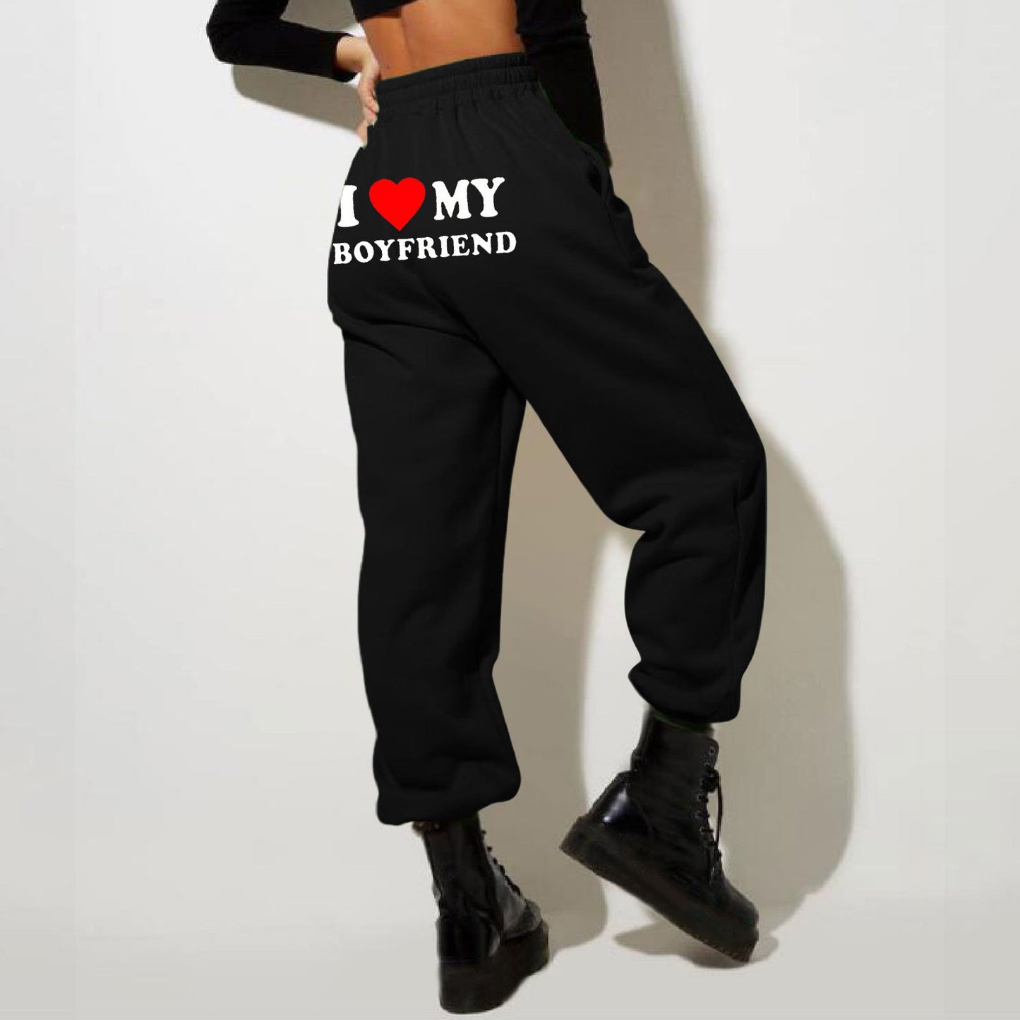 I Love MY BOYFRIEND Printed Casual Trousers