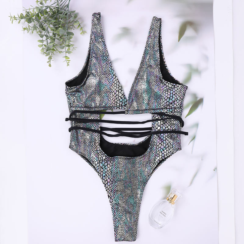 Women's One Piece Lace Up Bikini Swimsuit
