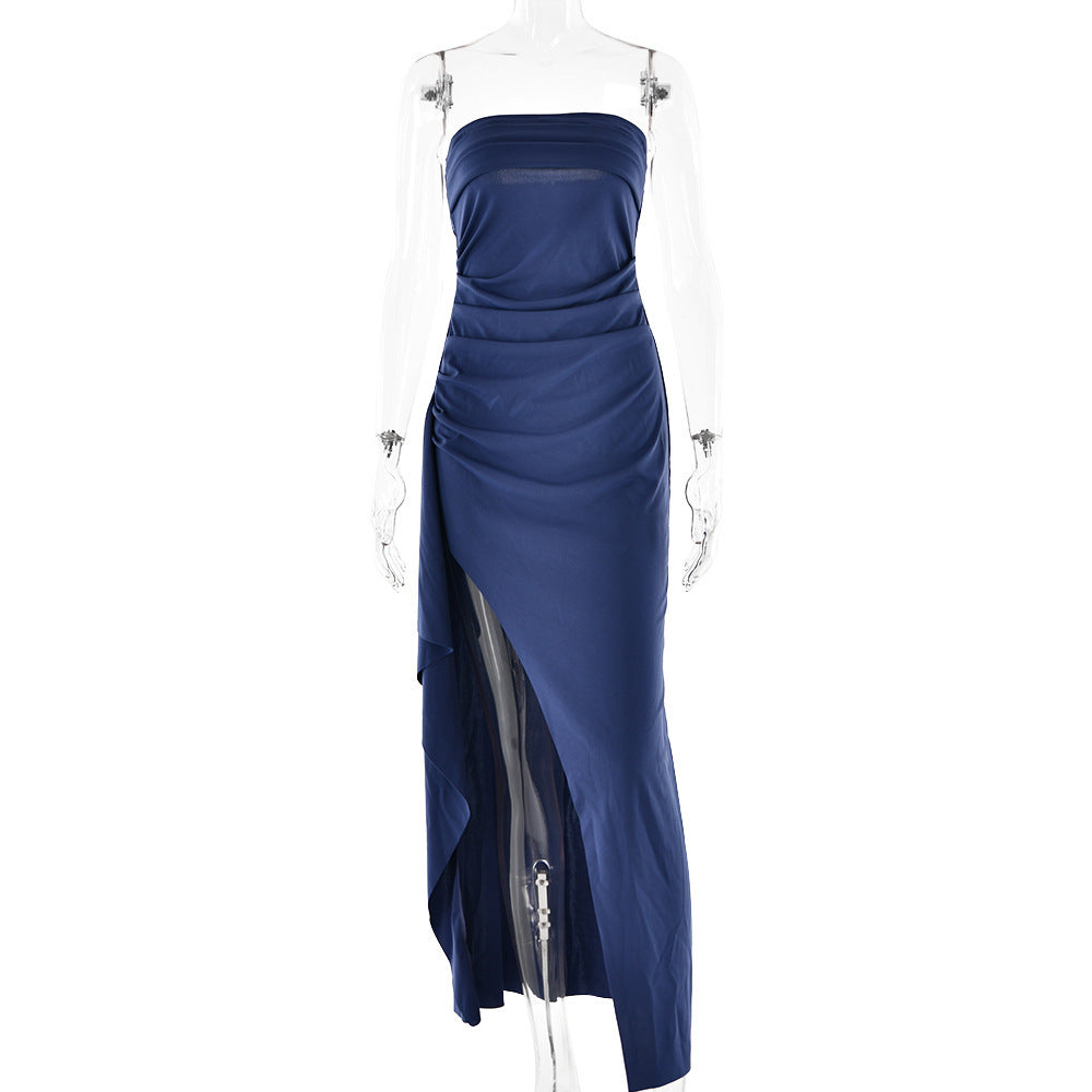 Strapless Split Long Summer Fashion Pleated Bridesmaid Party Wedding Dress