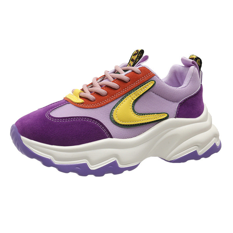Women's Mixed-color Lace-up Casual Sneakers