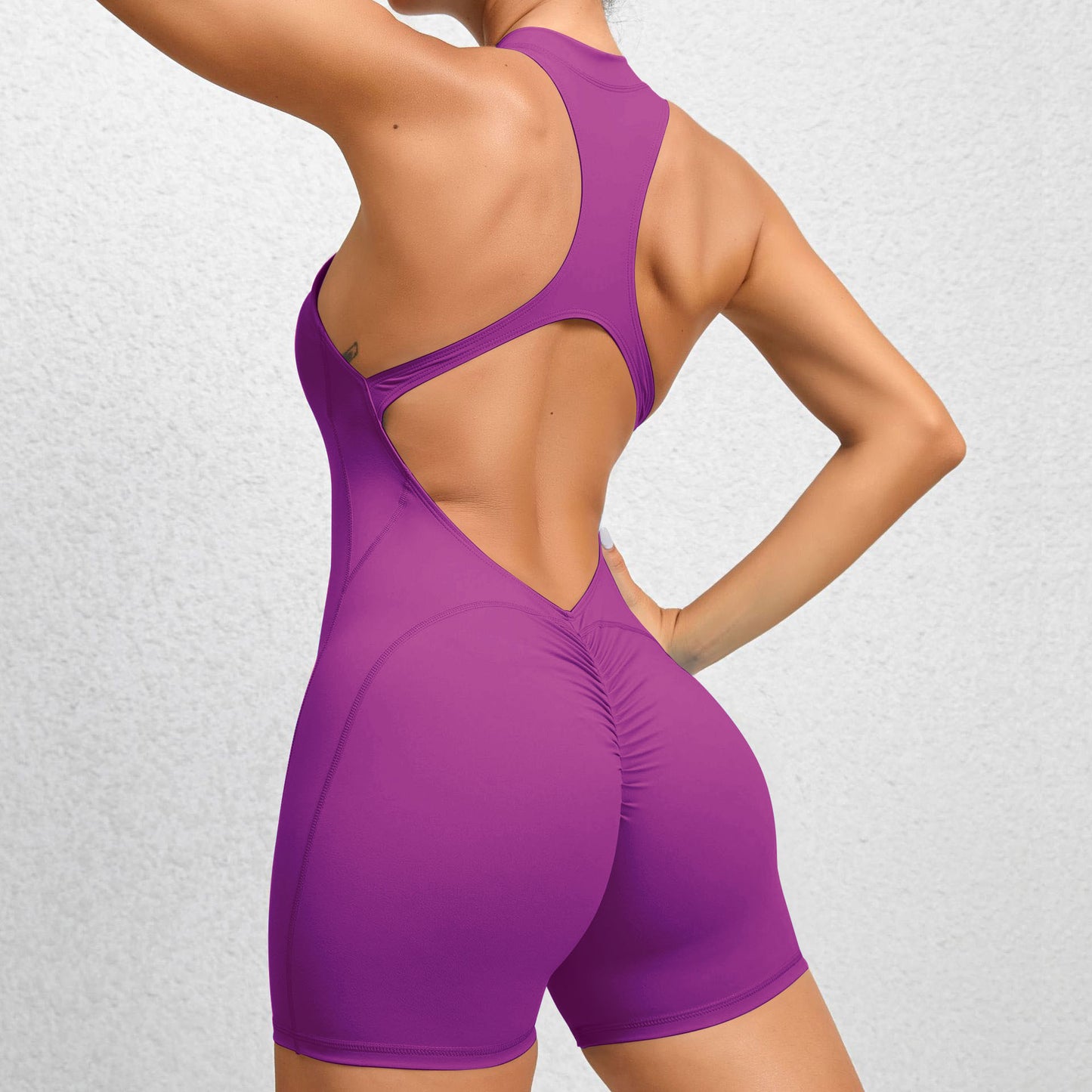 Zippered Yoga Fitness Shorts Jumpsuit Tummy Control Butt Lifting Shape wear