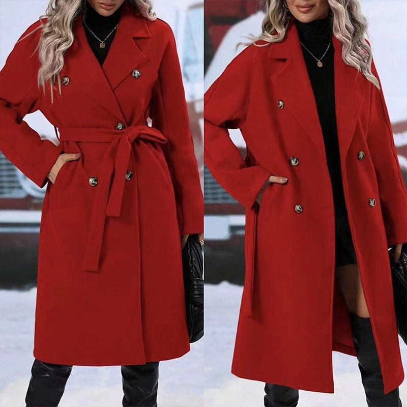 Fashion Lapel Double-breasted Trench Coat With Belt