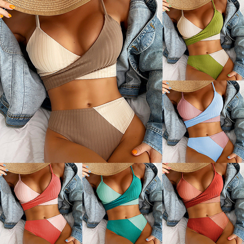 Women's Patchwork Ribbed Bikini Swimwear