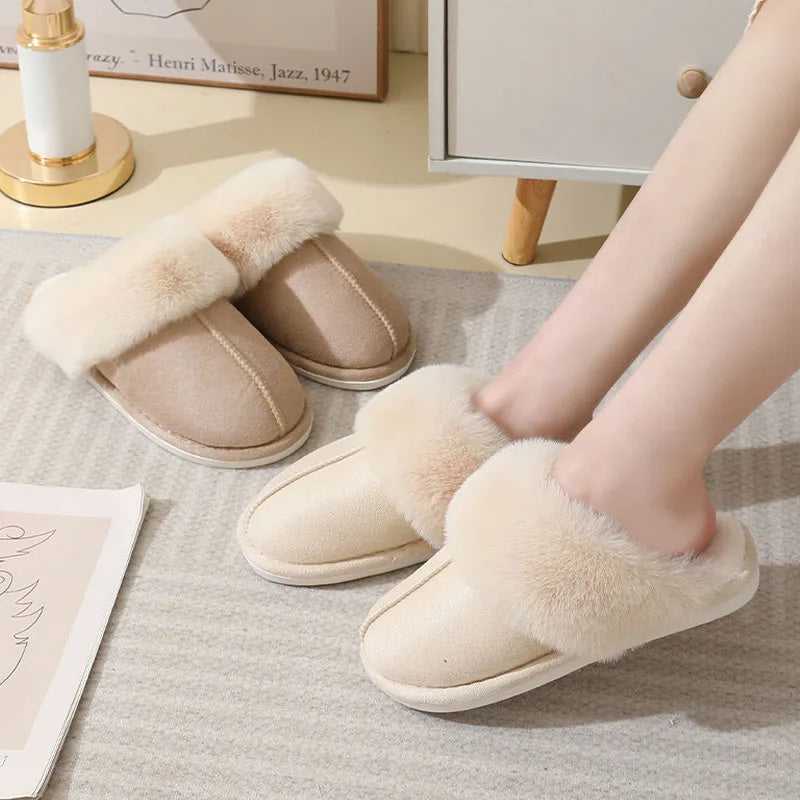 Winter Warm Plush Home Fur Slippers Women/Couple Soft lined