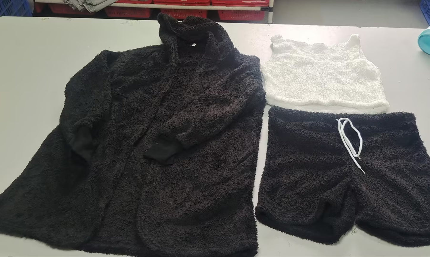 3pcs Womens Plush Pajama Set