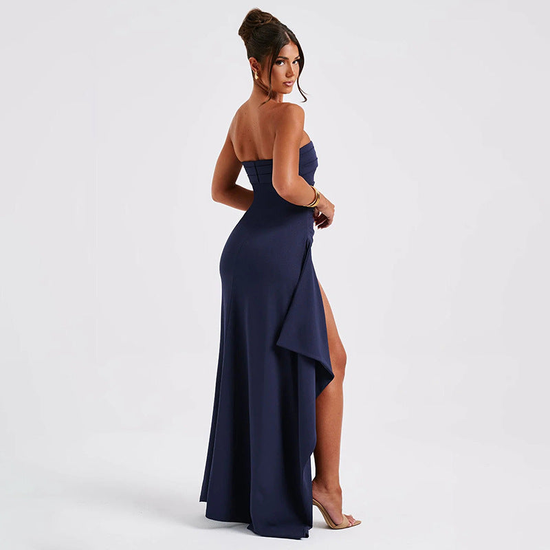 Strapless Split Long Summer Fashion Pleated Bridesmaid Party Wedding Dress