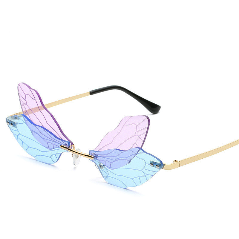 Frameless Trimming Women Dragonfly Wings Sunglasses
