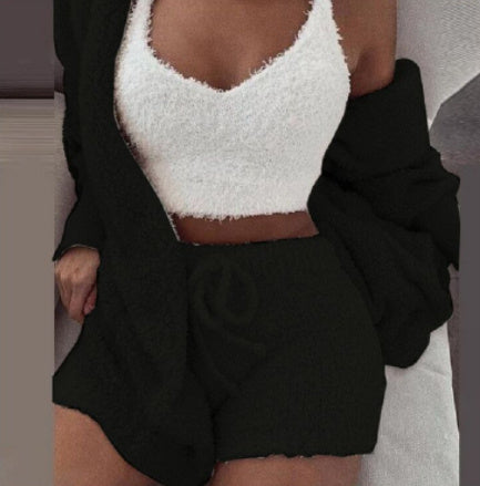 3pcs Womens Plush Pajama Set
