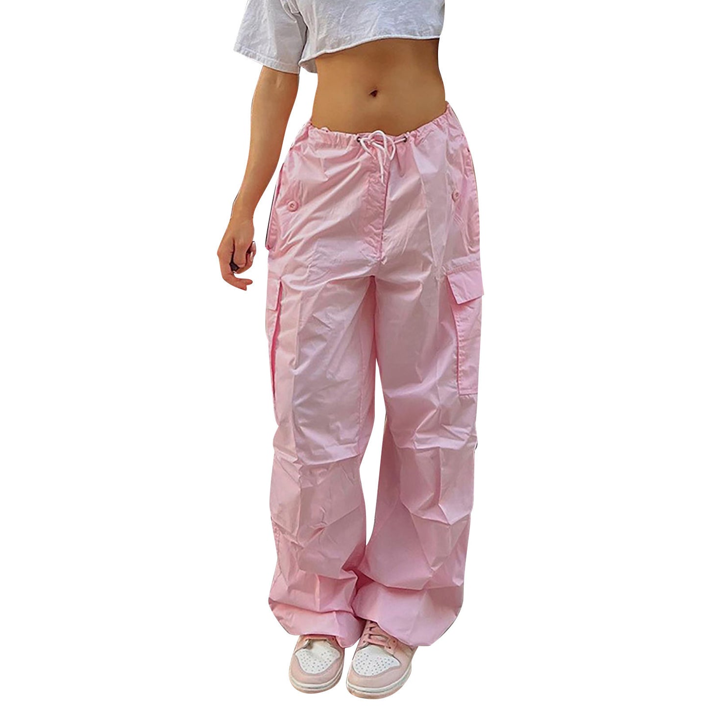 Casual Solid Color Drawstring Cargo Pants Pocket Design Street Fashion