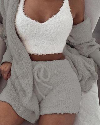 3pcs Womens Plush Pajama Set