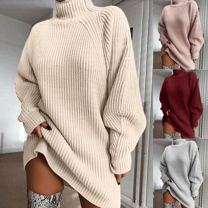 Solid Turtleneck Long Sweater Winter Warm Sweater