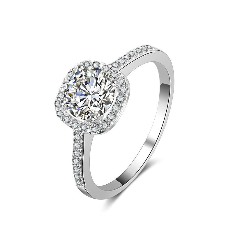 Silver Color Jewelry Luxury Rings Engagement Square Bague Cubic Zirconia