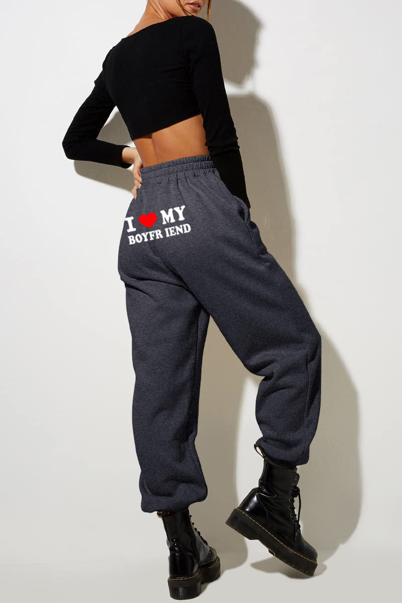 I Love MY BOYFRIEND Printed Casual Trousers