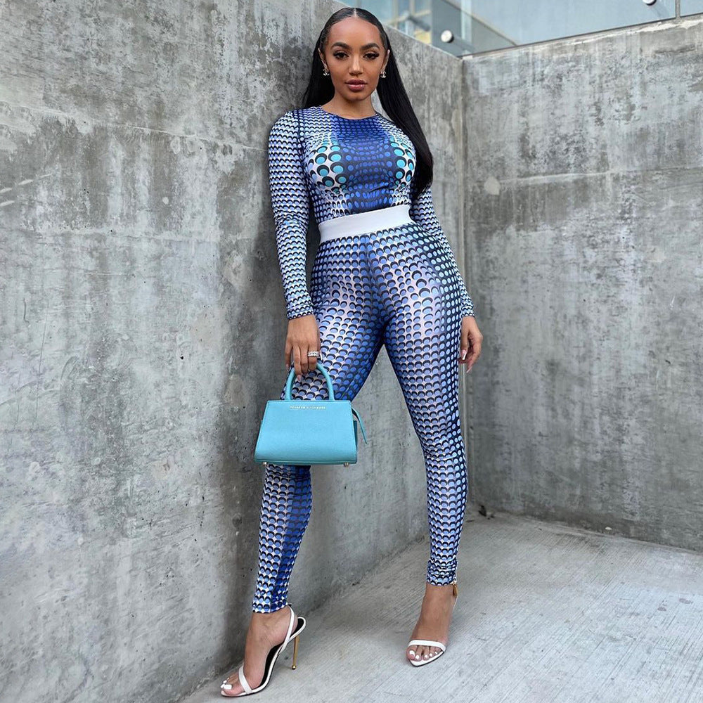 Fashion Skinny Athleisure Printed Two Piece Set