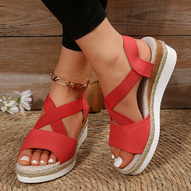 Wedge Sandals For Women Cross-strap Platform Gladiator Hemp Heel Summer Shoes