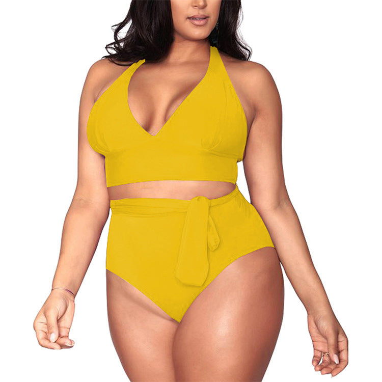 Plus Size Sexy Multi-Rope high waist swimsuit Bikini