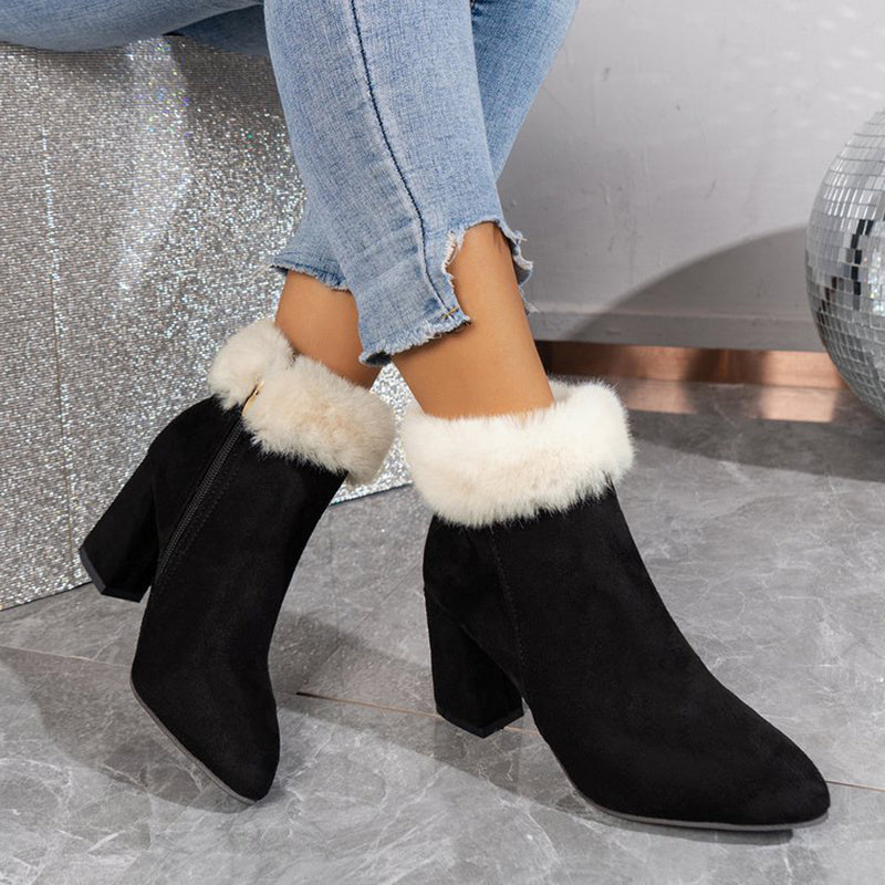 Plaid Print Plush Ankle Autumn Winter Fashion Boots