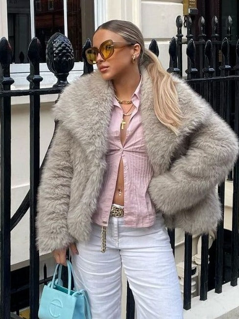 Winter Plush Fashion Thicken Lapel Outwear Coat